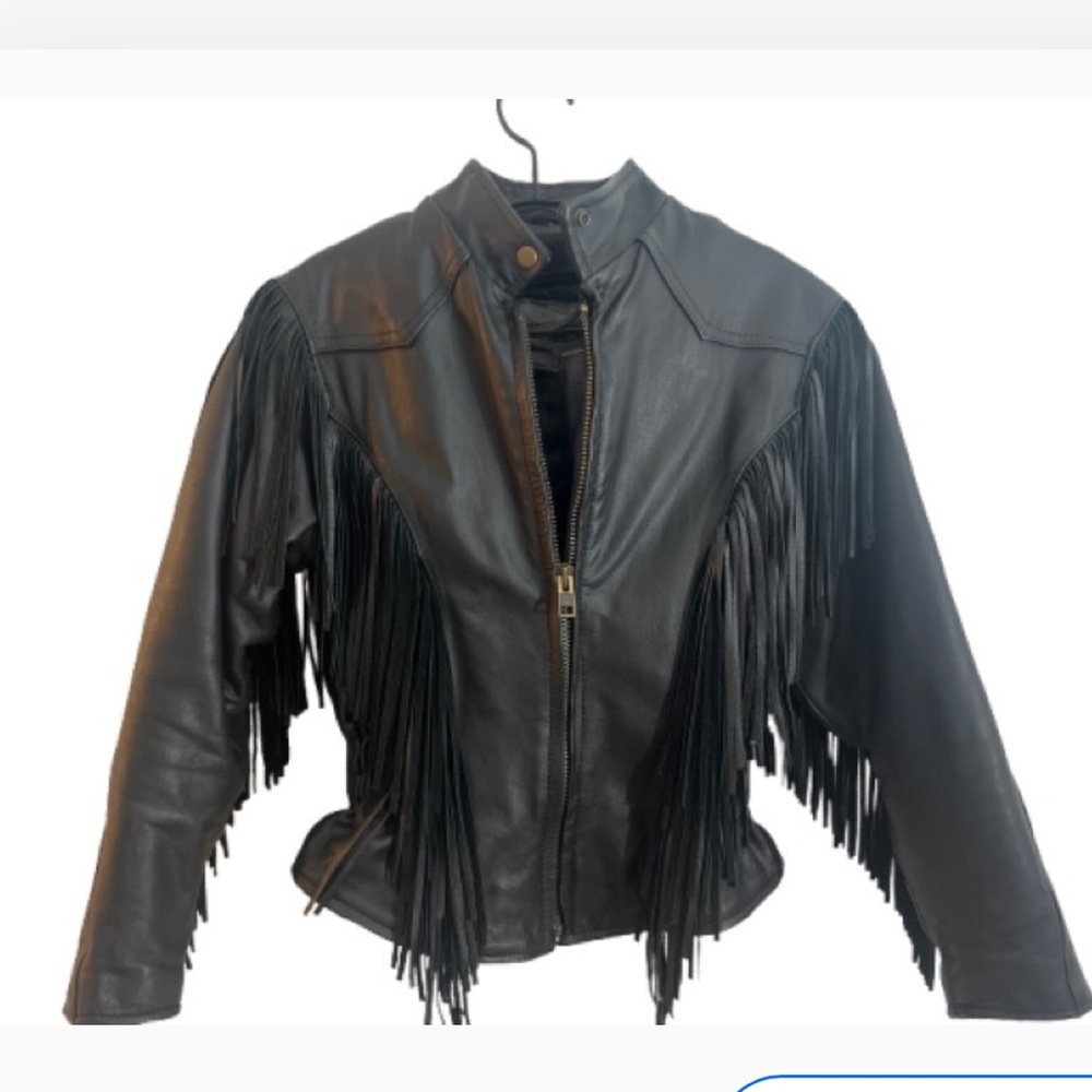 Unik Whimsigoth‎ Black Western Leather Vintage Jacket with Fringe